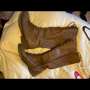 Brown lace front boots